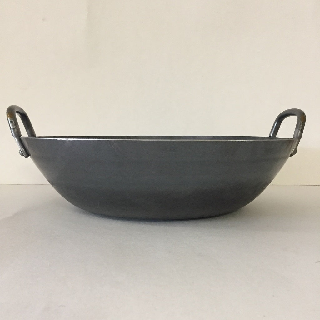 YAMADA KOGYO HAMMERED CHINESE WOK FLAT BASE DOUBLE HANDLE THICKNESS 1.6mm