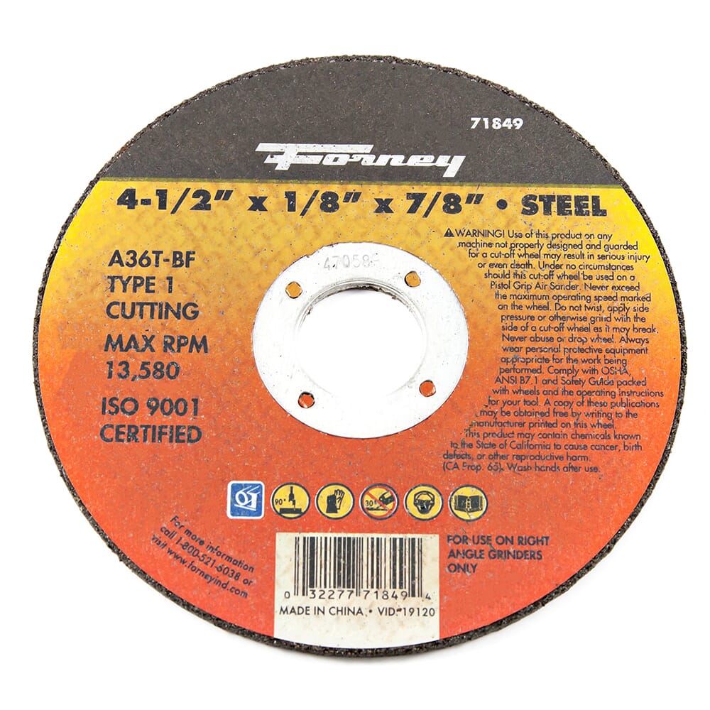 Cut-Off Wheel, Metal, Type 1, 4-1/2 in x 1/8 in x 7/8 in Fashion