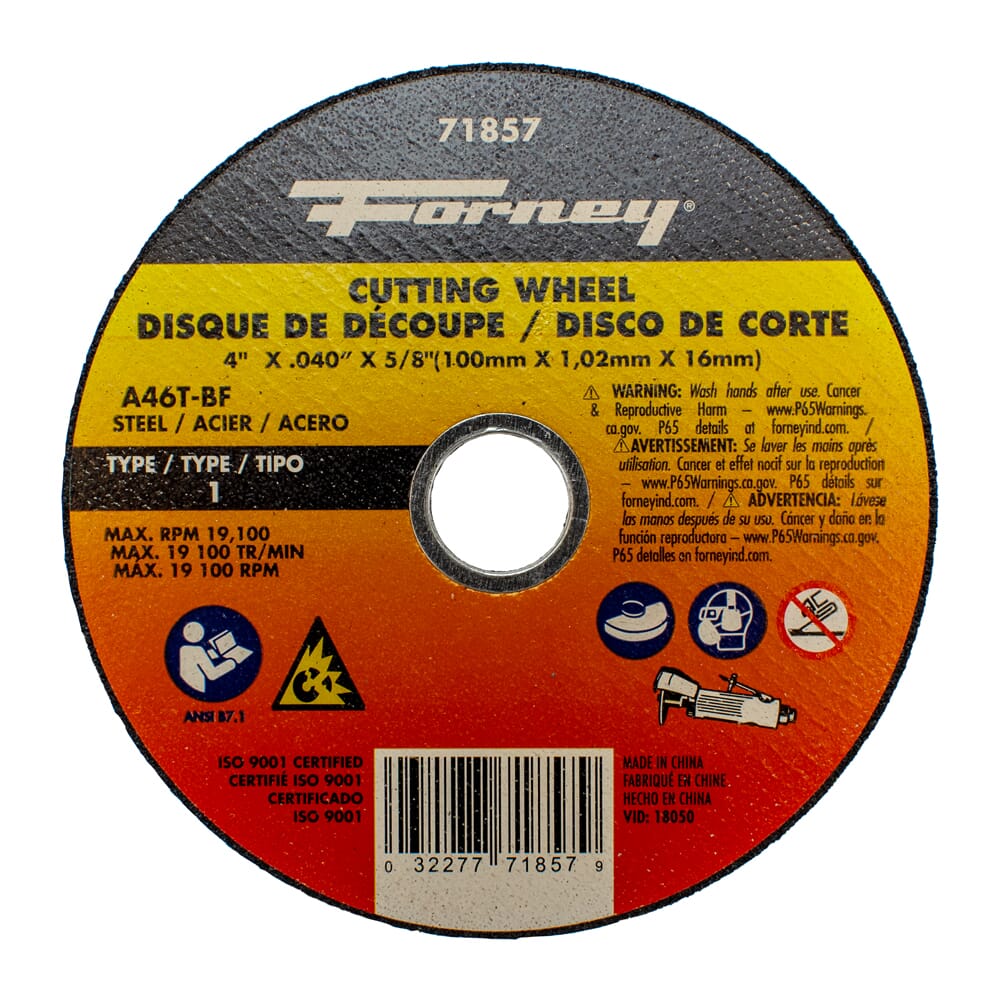 Cut-Off Wheel, Metal, Type 1, 4 in x .040 in x 5/8 in