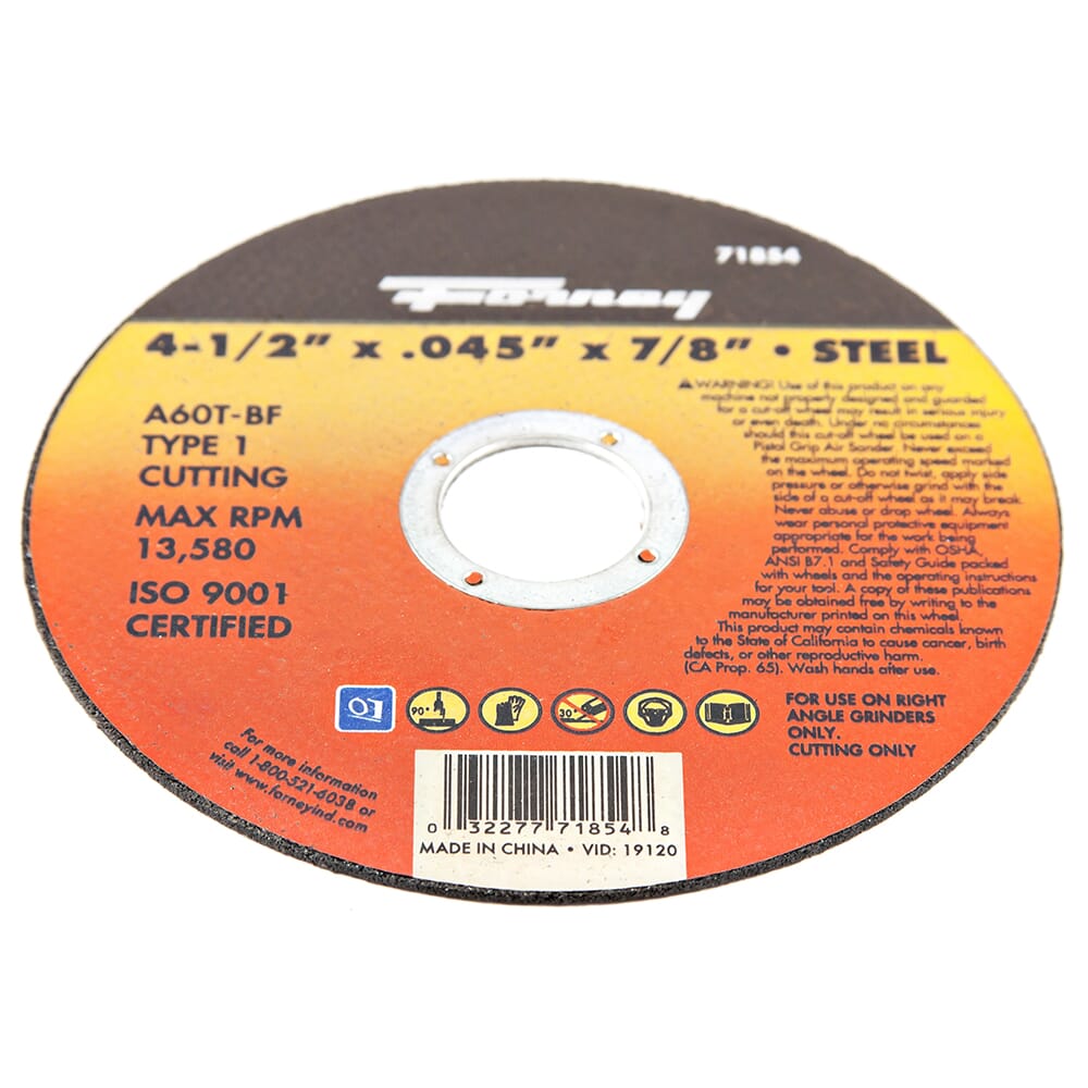 Cut-Off Wheel, Metal, Type 1, 4-1/2 in x .045 in x 7/8 in