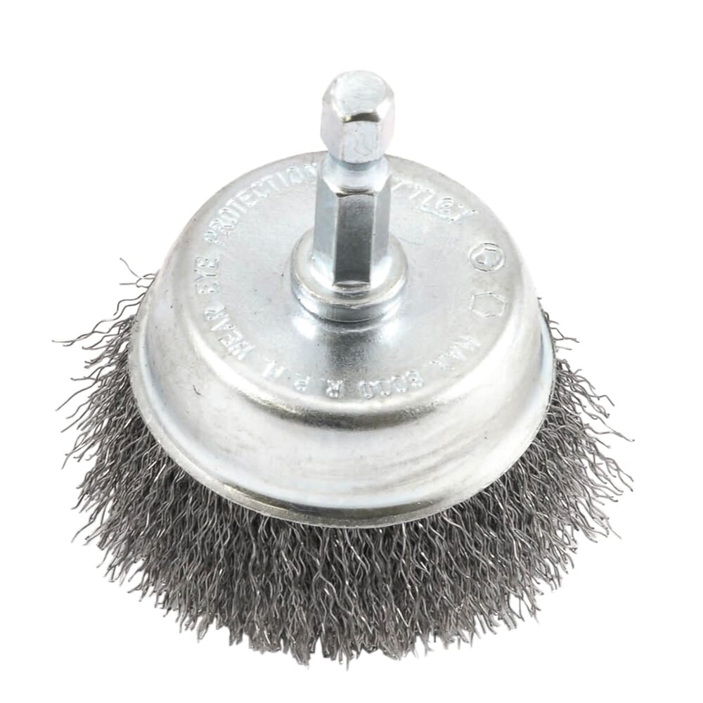Cup Brush, Crimped, 2 in x .008 in x 1/4 in Hex Shank Supply