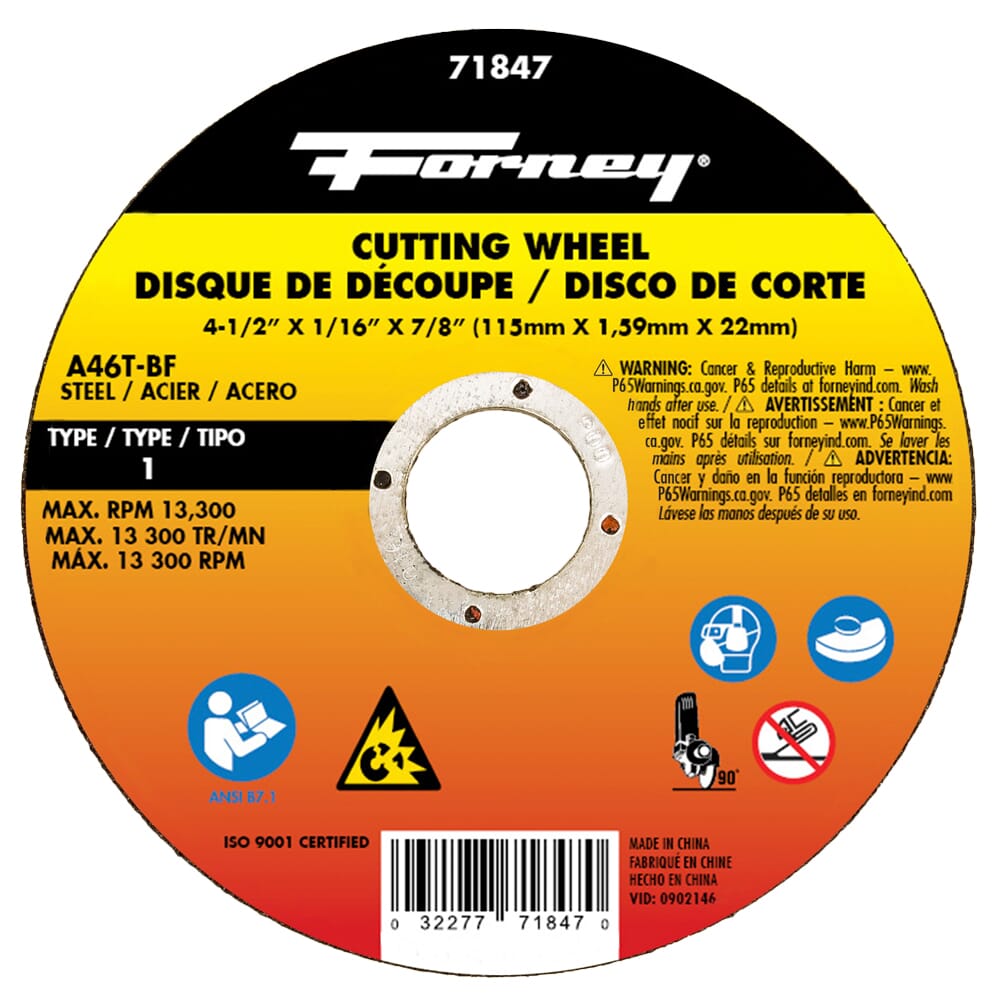 Cut-Off Wheel, Metal, Type 1, 4-1/2 in x 1/16 in x 7/8 in