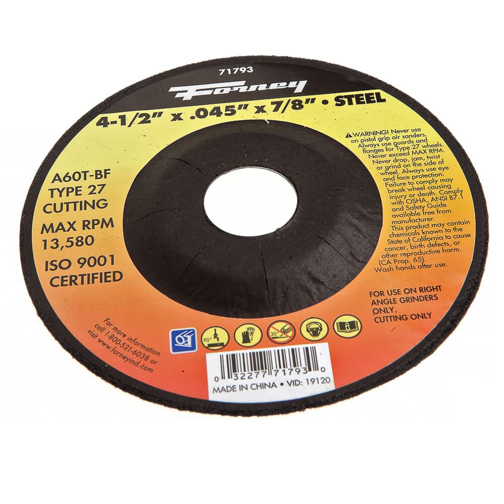 Cut-Off Wheel, Metal, Type 27, 4-1/2 in x .045 in x 7/8 in