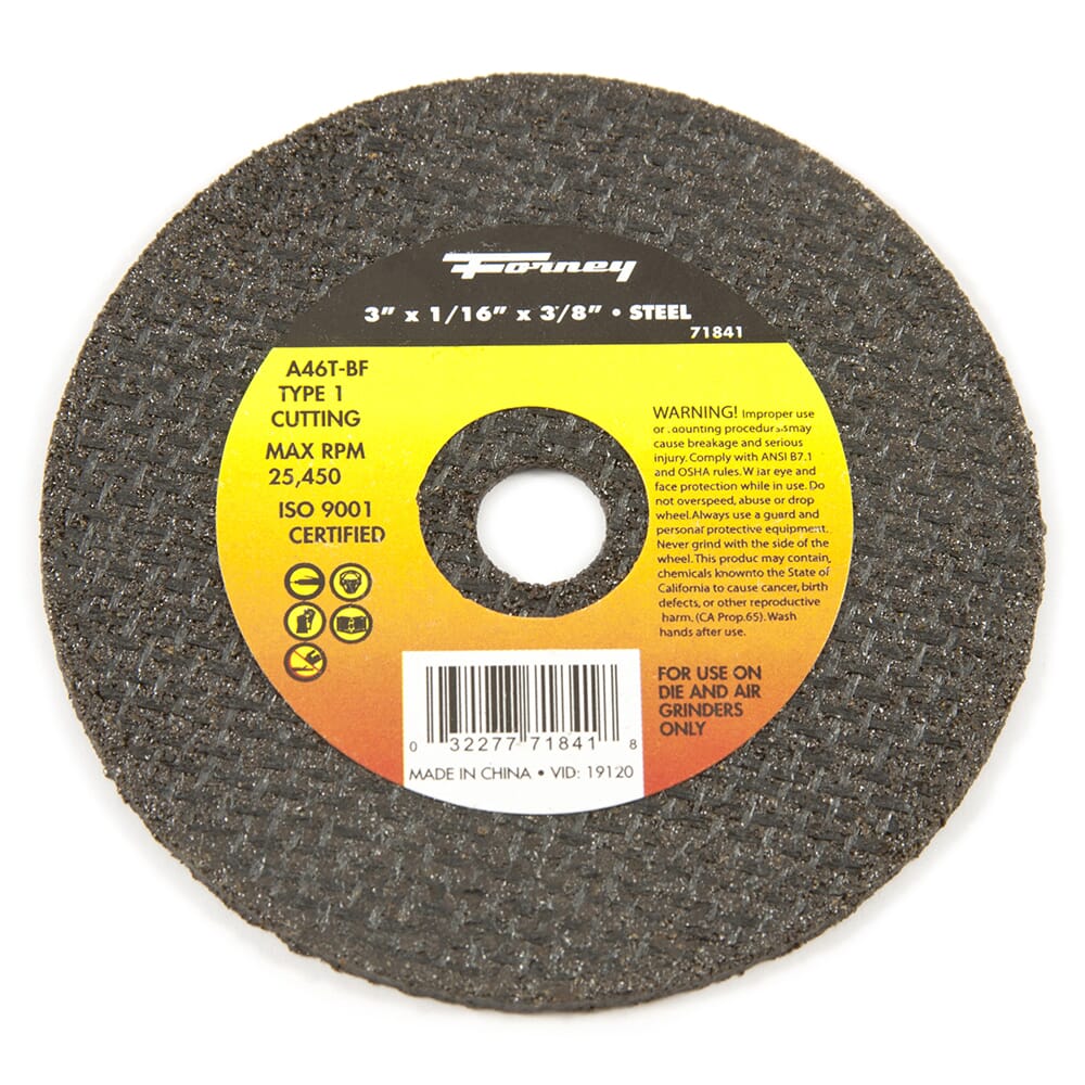 Cut-Off Wheel, Metal, Type 1, 3 in x 1/16 in x 3/8 in