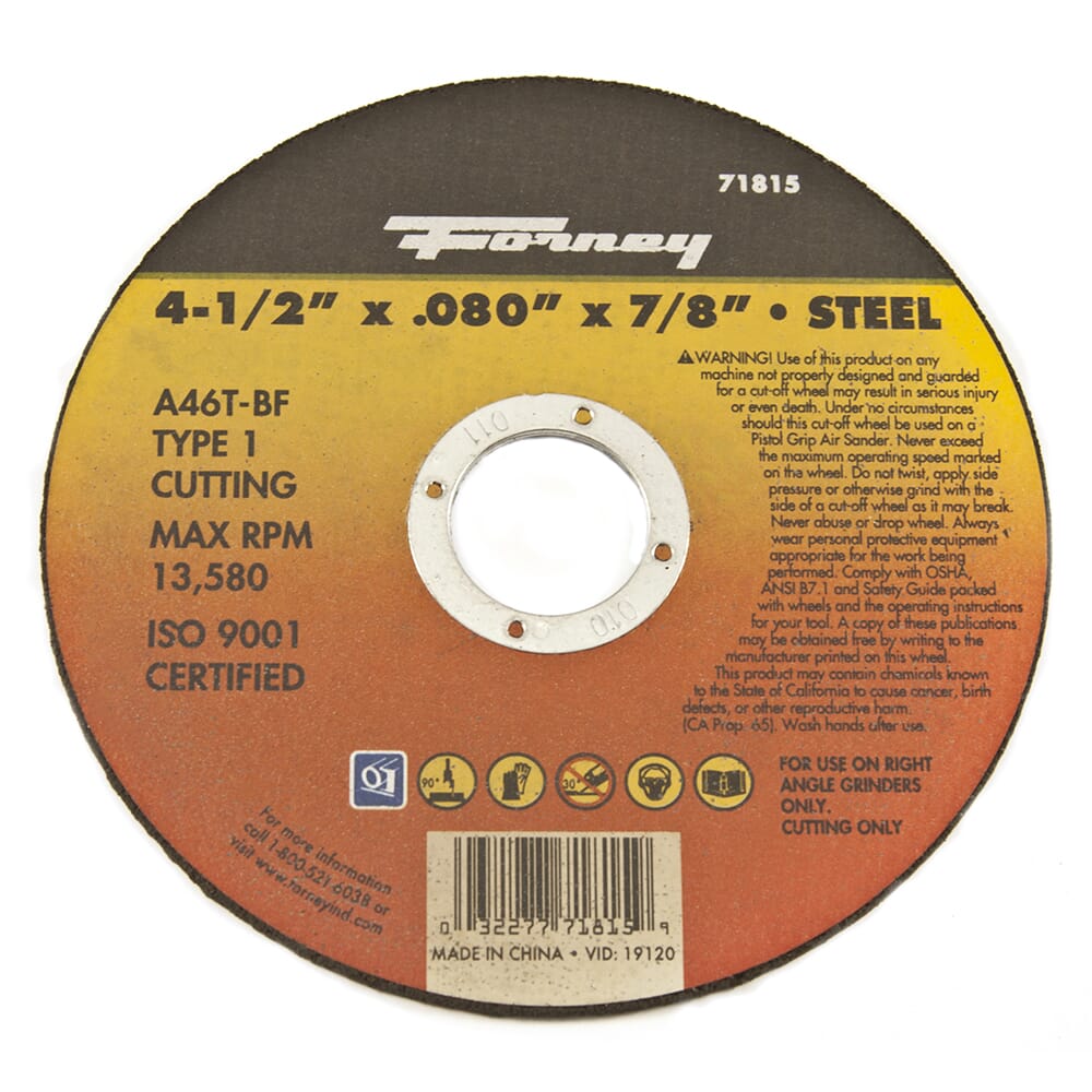 Cut-Off Wheel, Metal, Type 1, 4-1/2 in x .080 in x 7/8 in Hot on Sale