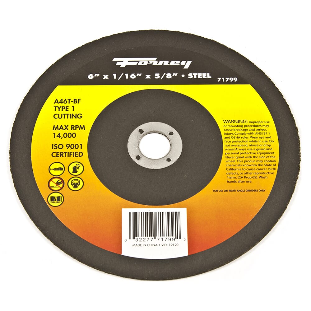 Cut-Off Wheel, Metal, Type 1, 6 in x 1/16 in x 5/8 in Sale