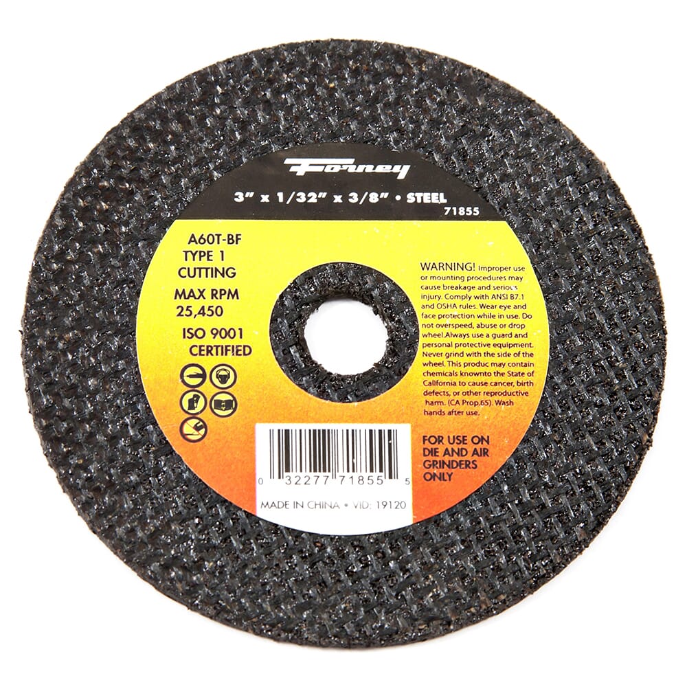 Cut-Off Wheel, Metal, Type 1, 3 in x 1/32 in x 3/8 in