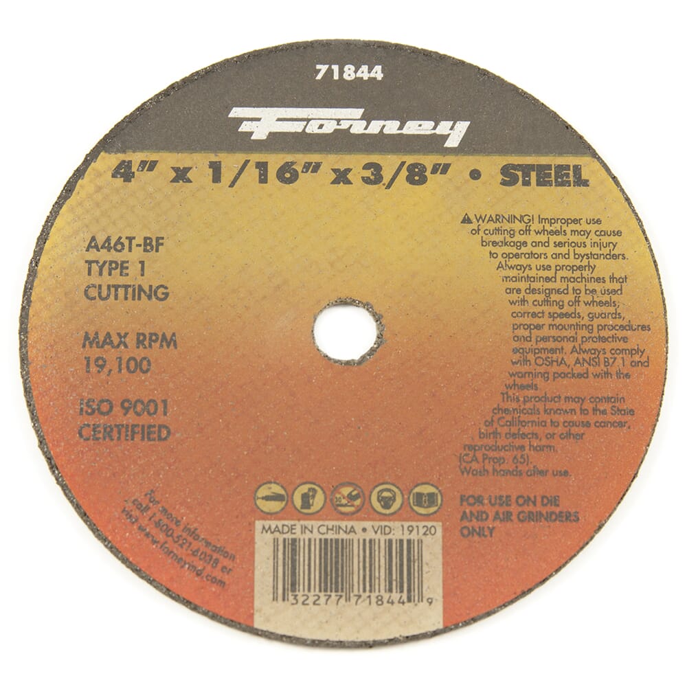 Cut-Off Wheel, Metal, Type 1, 4 in x 1/16 in x 3/8 in Sale