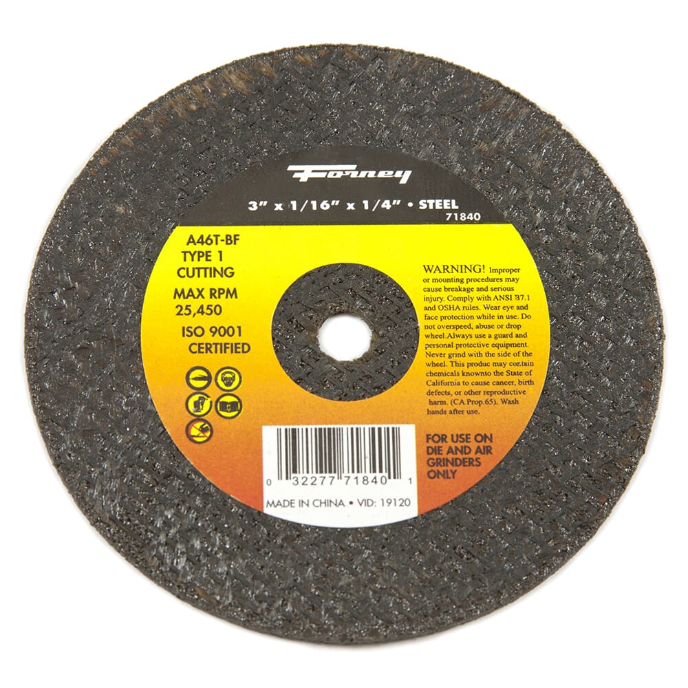 Cut-Off Wheel, Metal, Type 1, 3 in x 1/16 in x 1/4 in Online Hot Sale