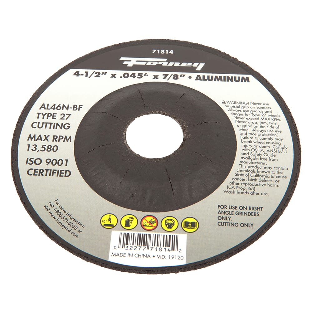 Cut-Off Wheel, Aluminum, Type 27, 4-1/2 in x .045 in x 7/8 in