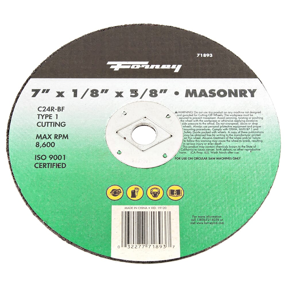 Cutting Wheel, Masonry, Type 1, 7 in x 1/8 in x 5/8 in