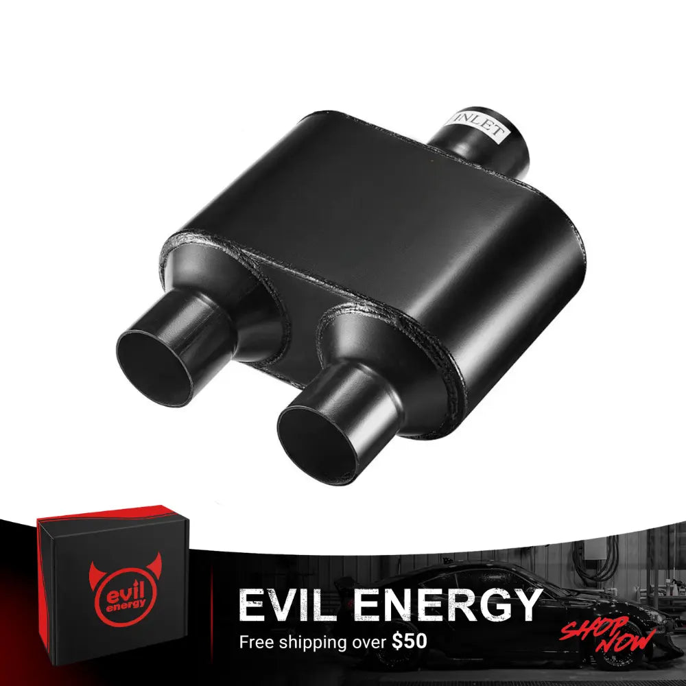 EVIL ENERGY 2.5″ In 2.25″ Out/3.0″ In 2.5″ Out Super 10 Series Center In Dual Out Exhaust Muffler