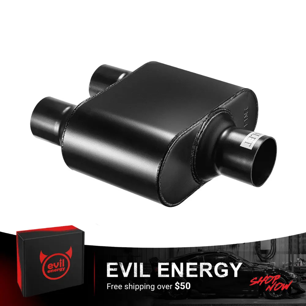 EVIL ENERGY 2.5″ In 2.25″ Out/3.0″ In 2.5″ Out Super 10 Series Center In Dual Out Exhaust Muffler