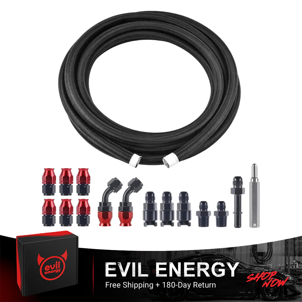 EVIL ENERGY 6AN 3/8″ PTFE LS Swap EFI Fuel Line Fitting Kit|25FT E85 Nylon Braided Fuel Hose With Fittings