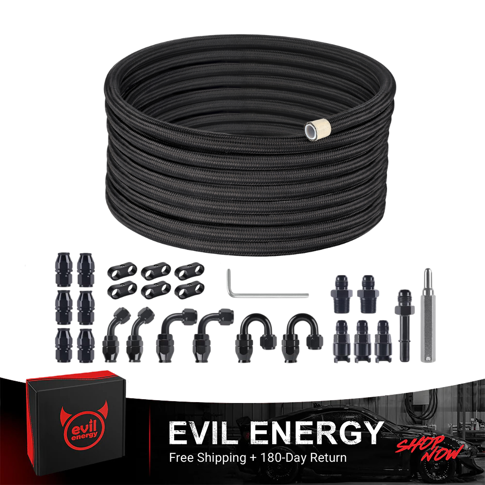 EVIL ENERGY 6AN 3/8″ PTFE LS Swap EFI Fuel Line Fitting Kit | E85 Nylon Braided Fuel Hose With Fittings 10-26FT