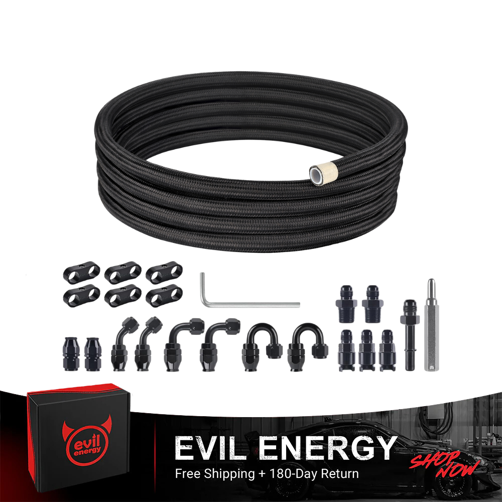EVIL ENERGY 6AN 3/8″ PTFE LS Swap EFI Fuel Line Fitting Kit | E85 Nylon Braided Fuel Hose With Fittings 10-26FT