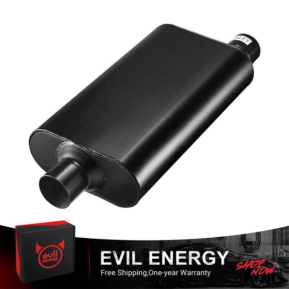 EVIL ENERGY 2.5″ In 2.5″ Out / 3.0″ In 3.0″ Out 50 Series Offset In Center Out Exhaust Muffler