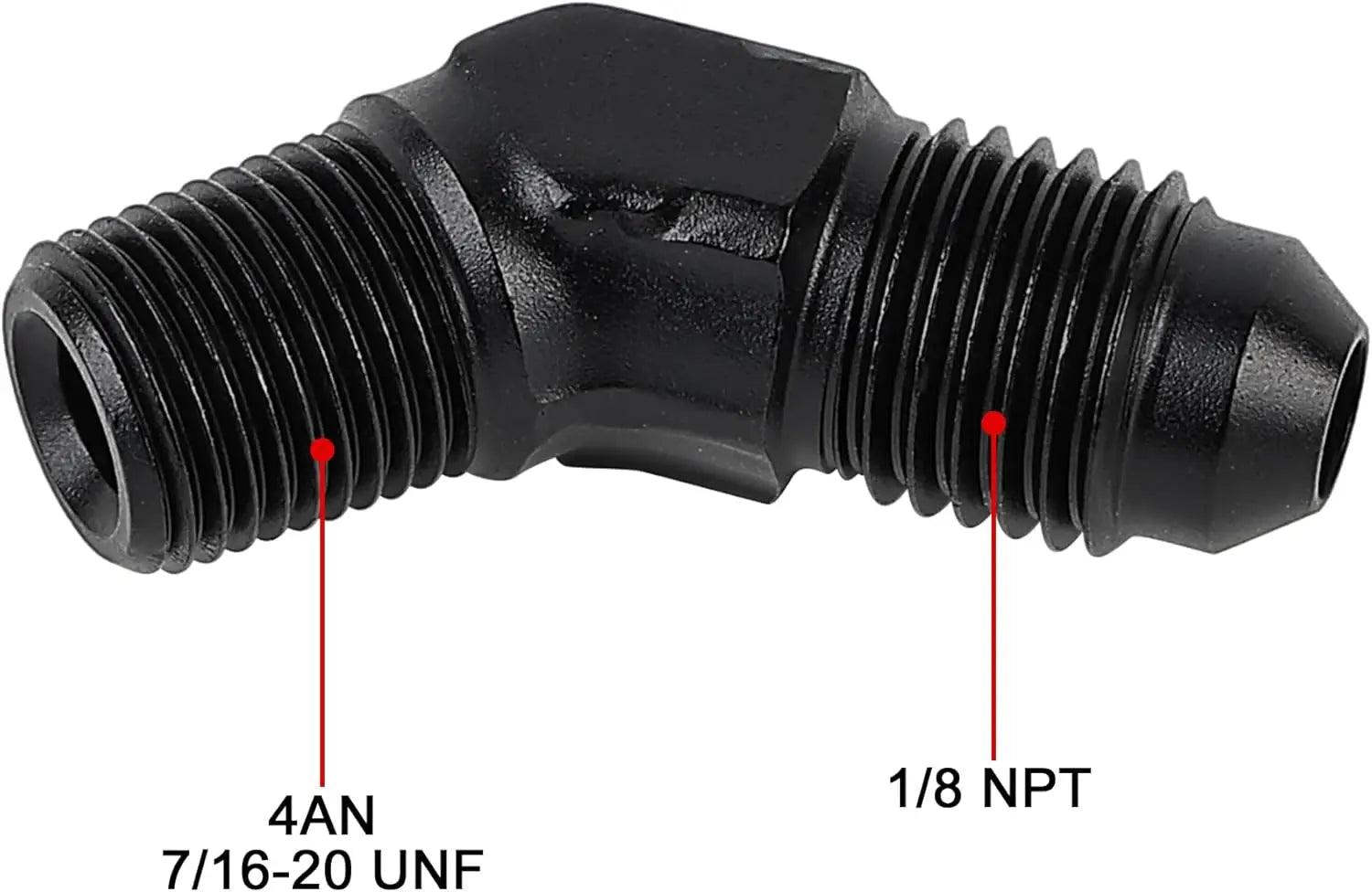 EVIL ENERGY AN Male Flare to NPT Pipe 45 Degree Fitting Adapter Aluminum Black