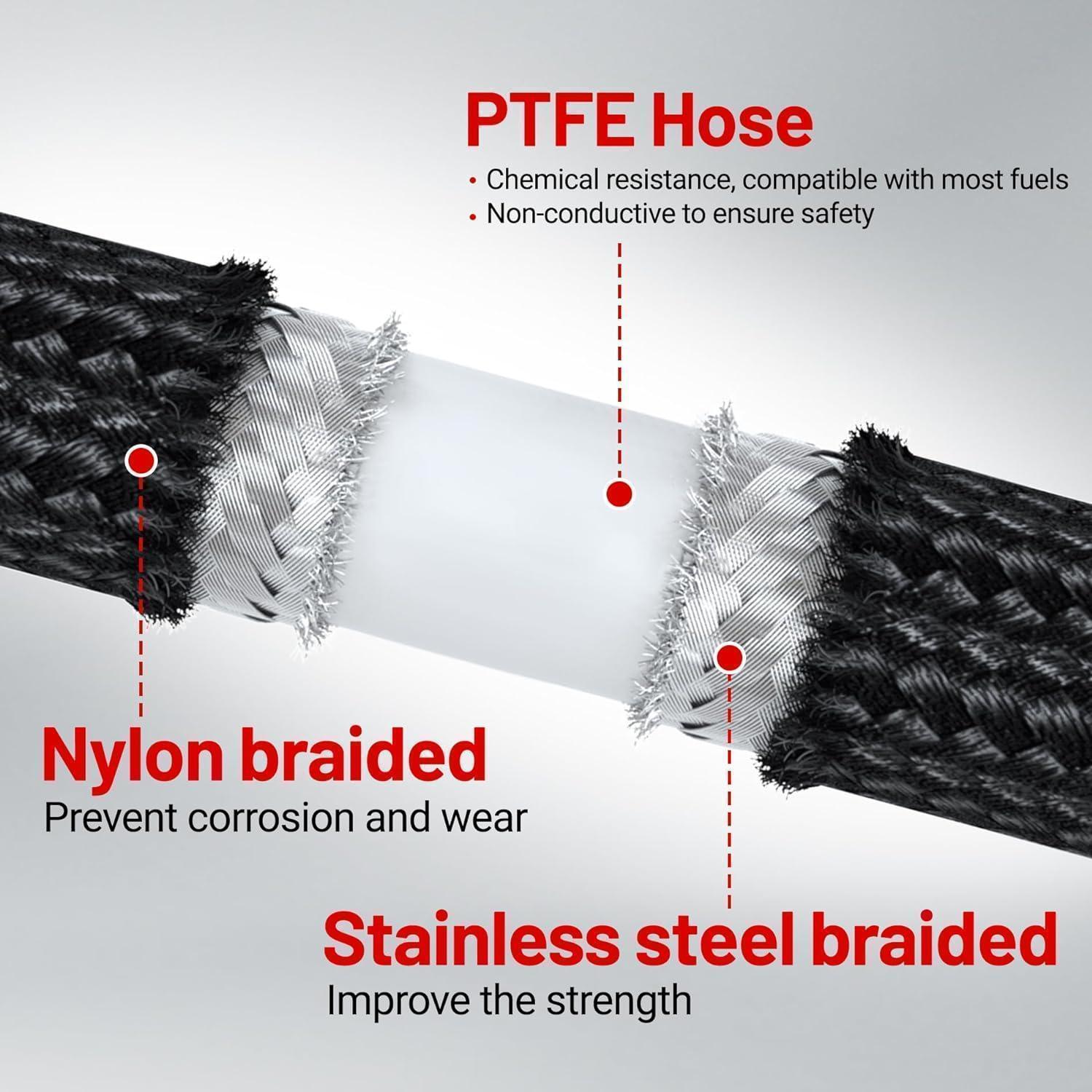 EVIL ENERGY PTFE Fuel Line Kit Nylon Braided Fuel Hose 16FT Black ( 6/8/10AN ) Discount