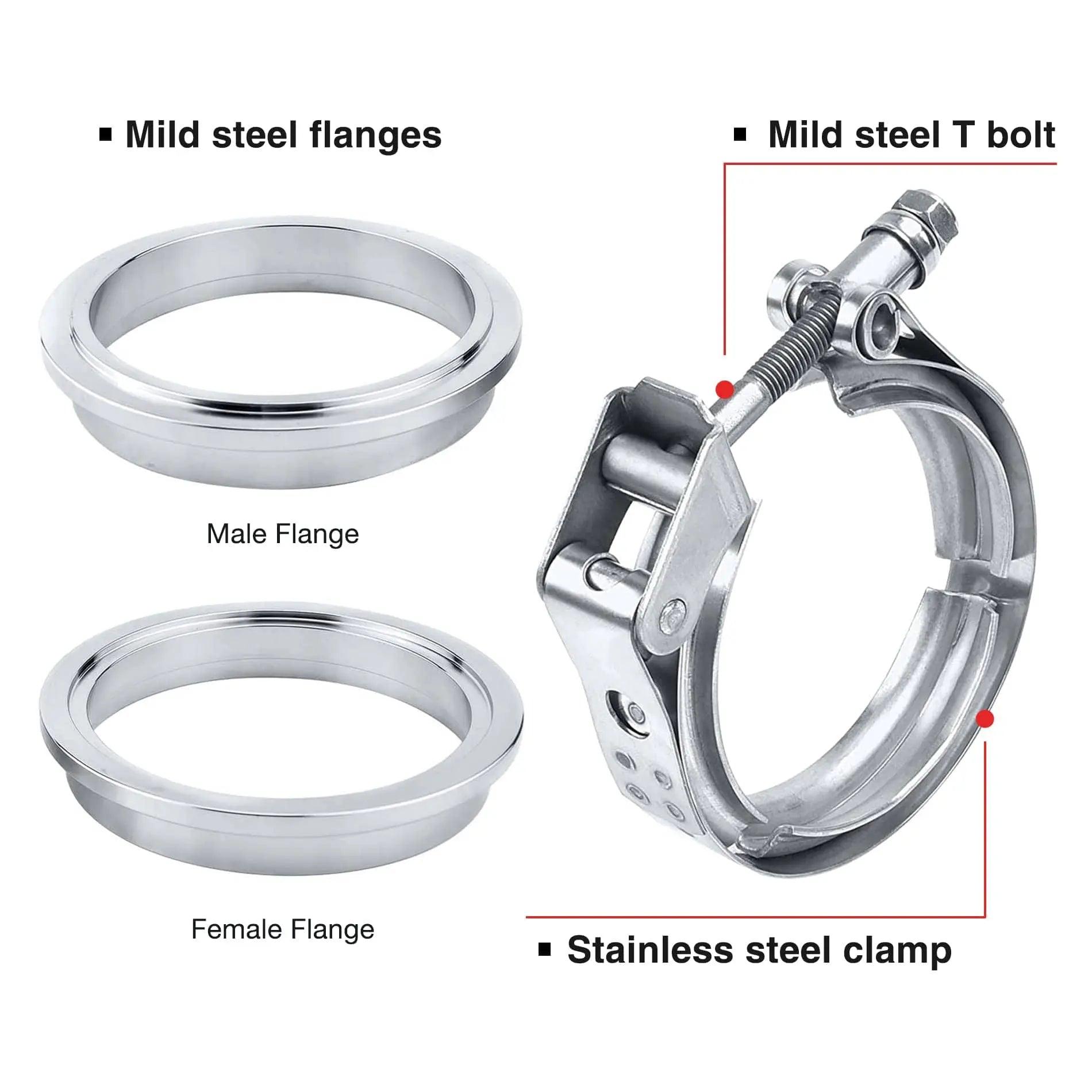 EVIL ENERGY V Band Clamp Quick Release Stainless Steel with Flange Male Female Mild Steel (2.5/3/3.5 Inch)