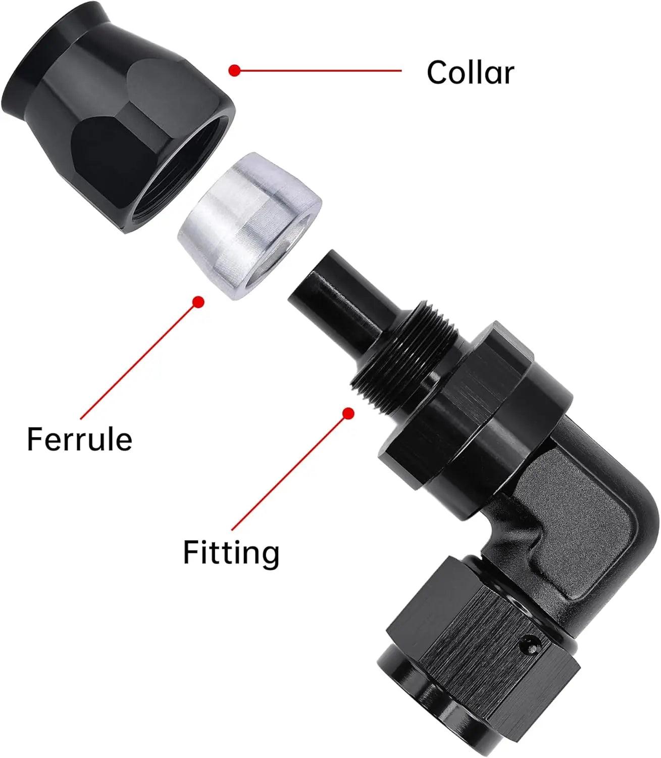 EVIL ENERGY PTFE Hose End Fitting 90 Degree Black Tight Radius Aluminum for Teflon Hose Only