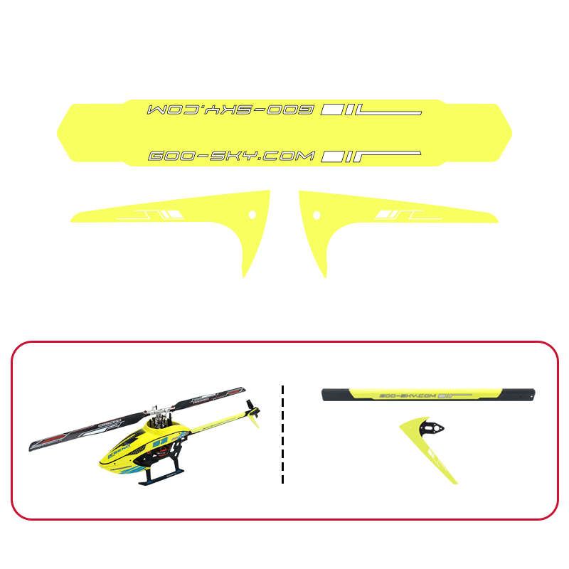 Goosky S2 Tail Boom and Fin Sticker – Yellow (3 sets)