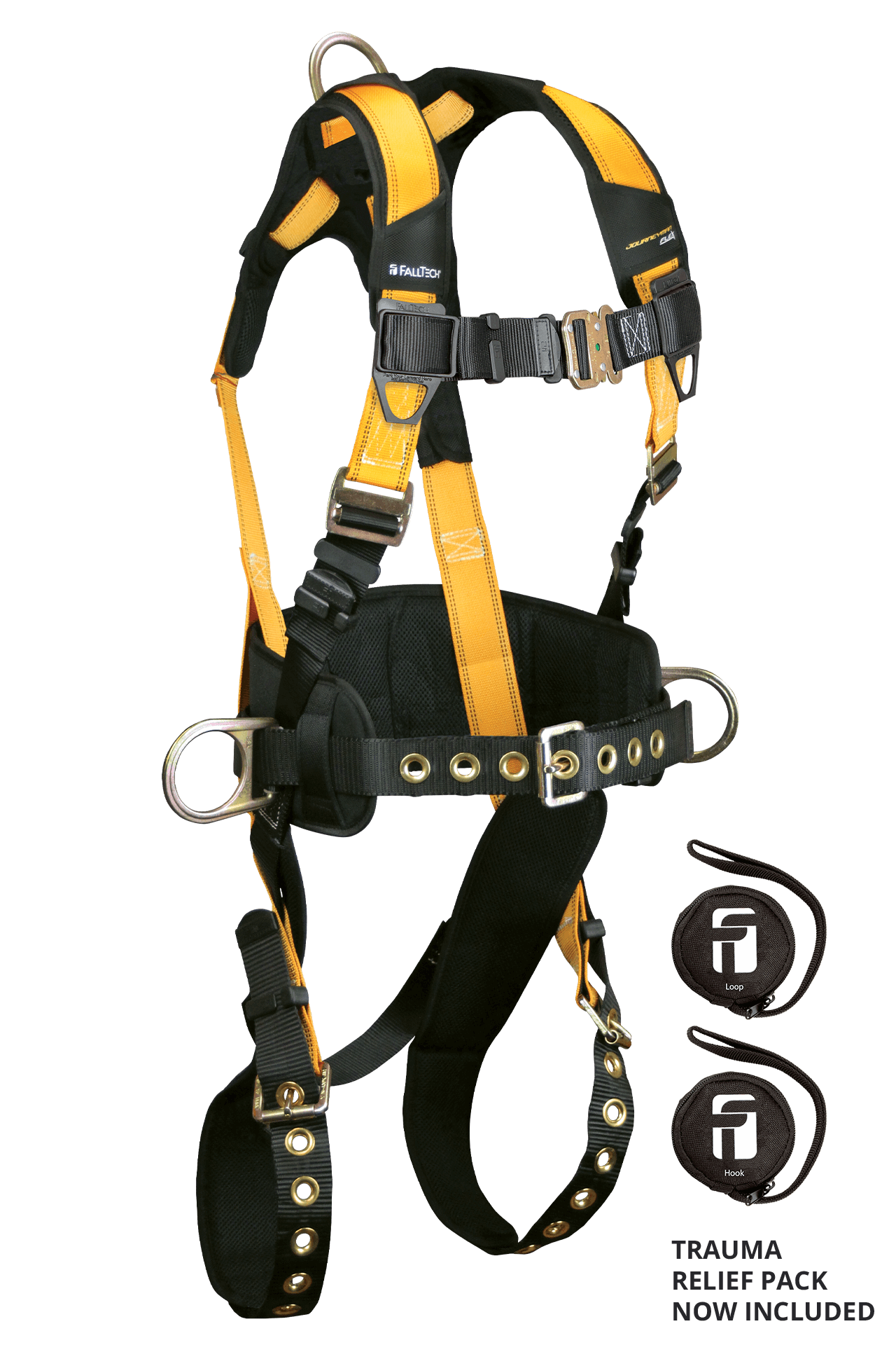 Falltech Journeyman Flex® Steel 3D Construction Belted Full Body Harness, Tongue Buckle Leg Adjustment #7035