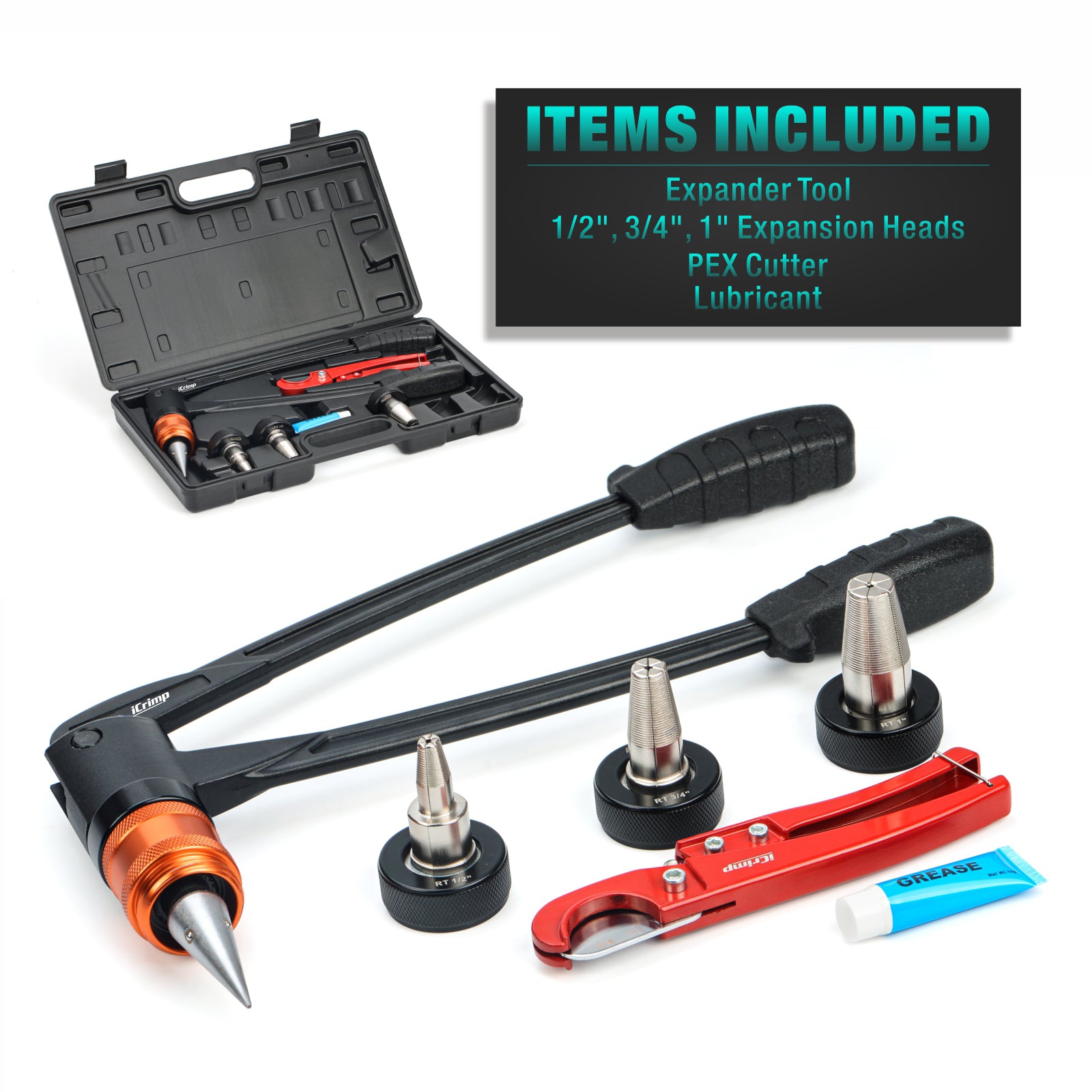 IWS-1960R PEX Expansion Tool Kit, Sized 1/2,3/4,1-inch, Auto Rotation Expander Tool