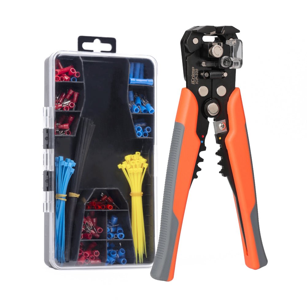 ICP-338 Kit Wire Stripper Tool Kit, Adjustable Stripper for 22-10 AWG with Insulated Terminals and Cable Tie