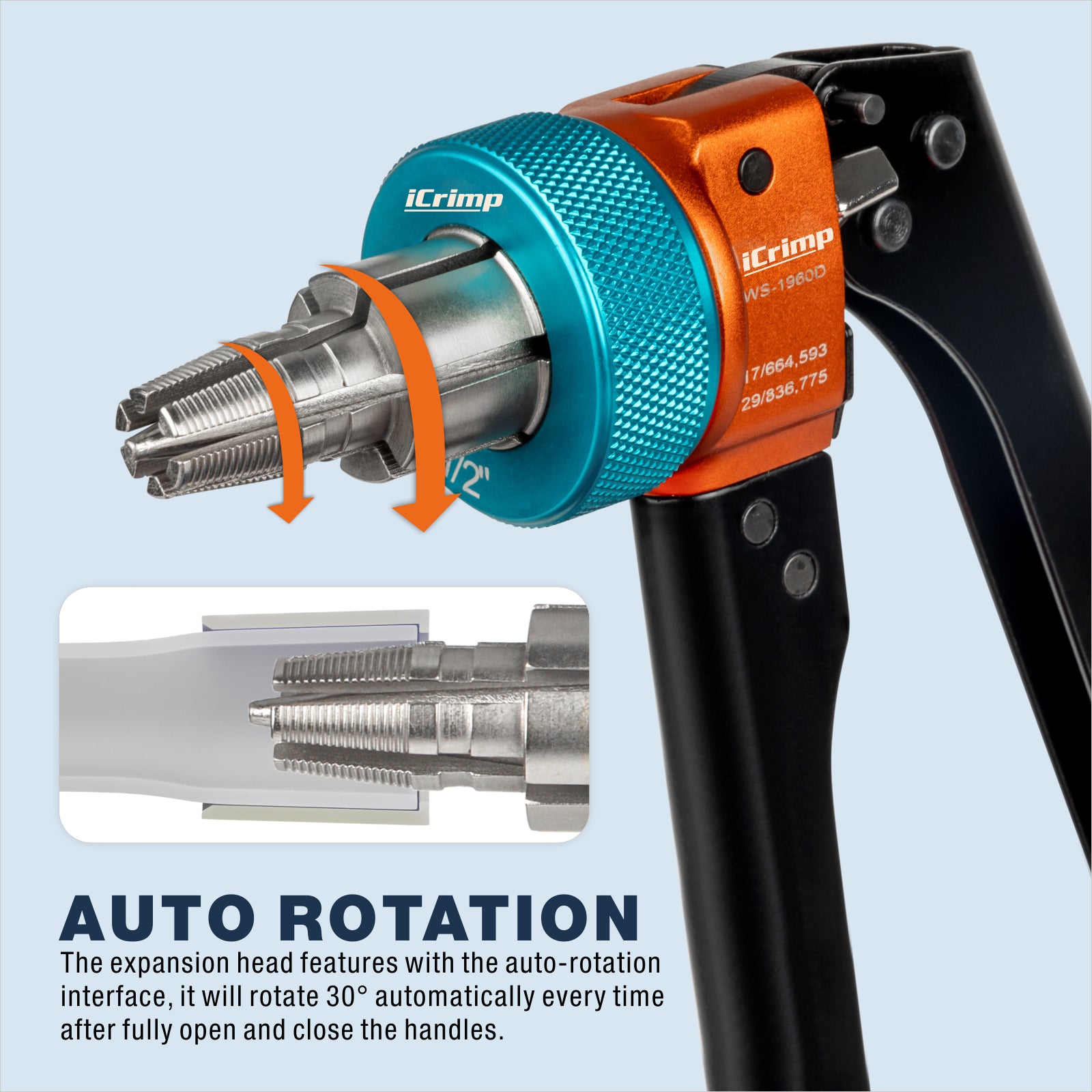KIT-1960D Expanding Tool Kit with Auto-Rotate Expansion Heads for 3/8,1/2,3/4&1 in.