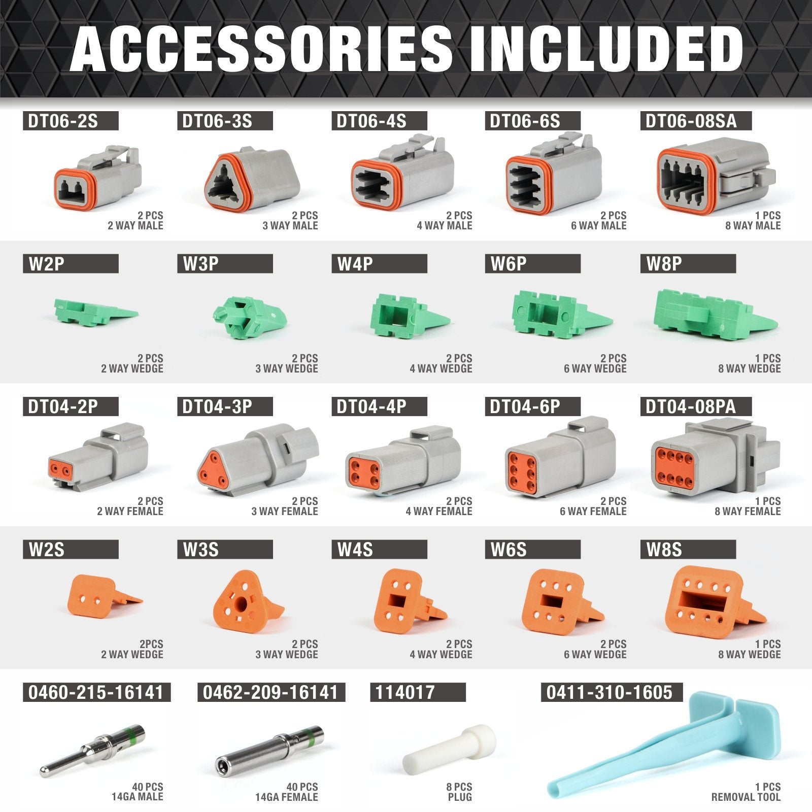 KIT-125 DT Connector Kit 125pcs include 2 3 4 6 8 Housings and Pin & Socket Sealed Terminals, for 20-14 Gauge Hot on Sale