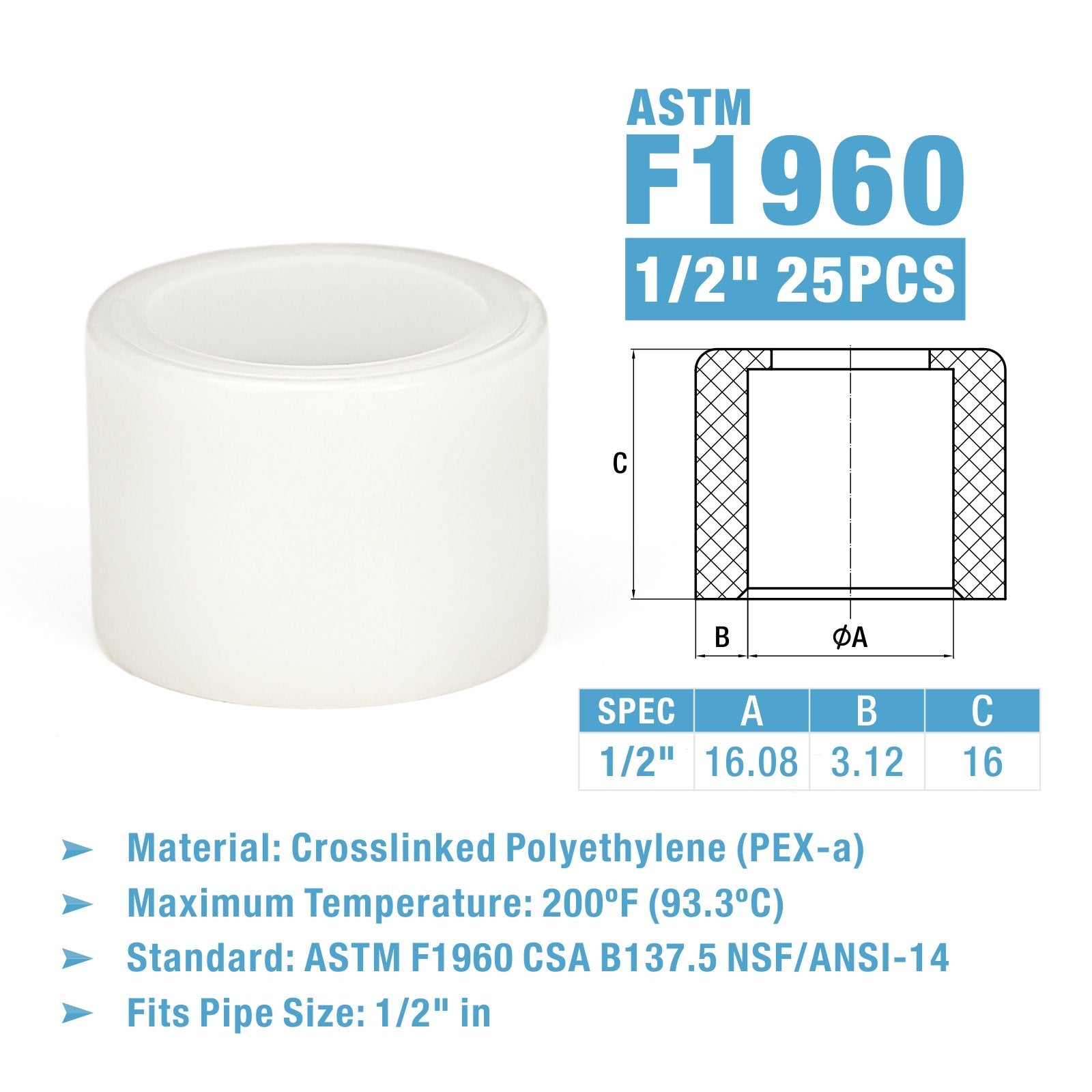 IWS-F2 F1960 1/2 in. Expansion Ring w/ Stop Edge for PEX-A Tubing 25pcs Fashion